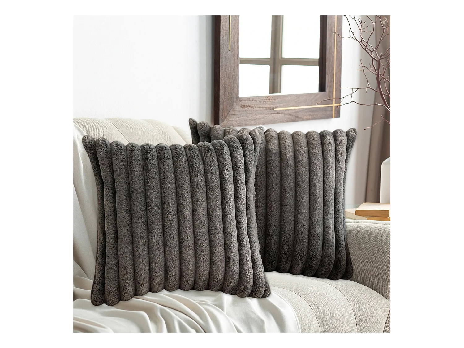 Lot 2 housses de coussin 50x50 cm peluche velours décoratif doux canapé lit (Sans rembourrage)