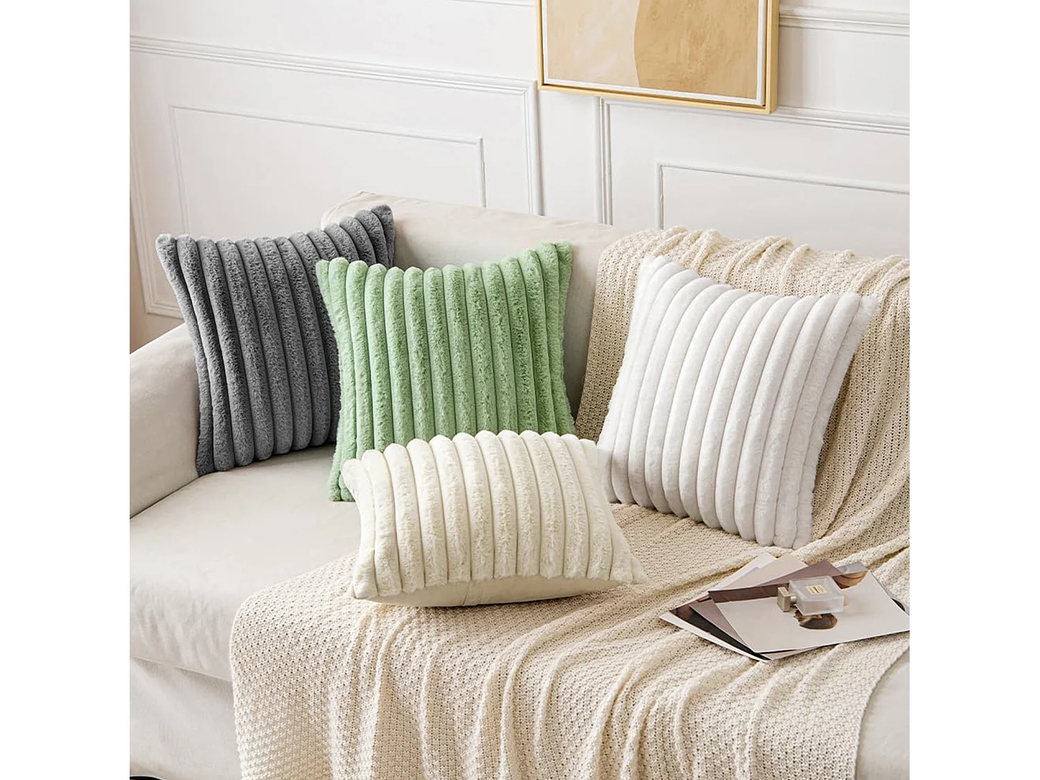 Lot 2 housses de coussin 50x50 cm peluche velours décoratif doux canapé lit (Sans rembourrage)