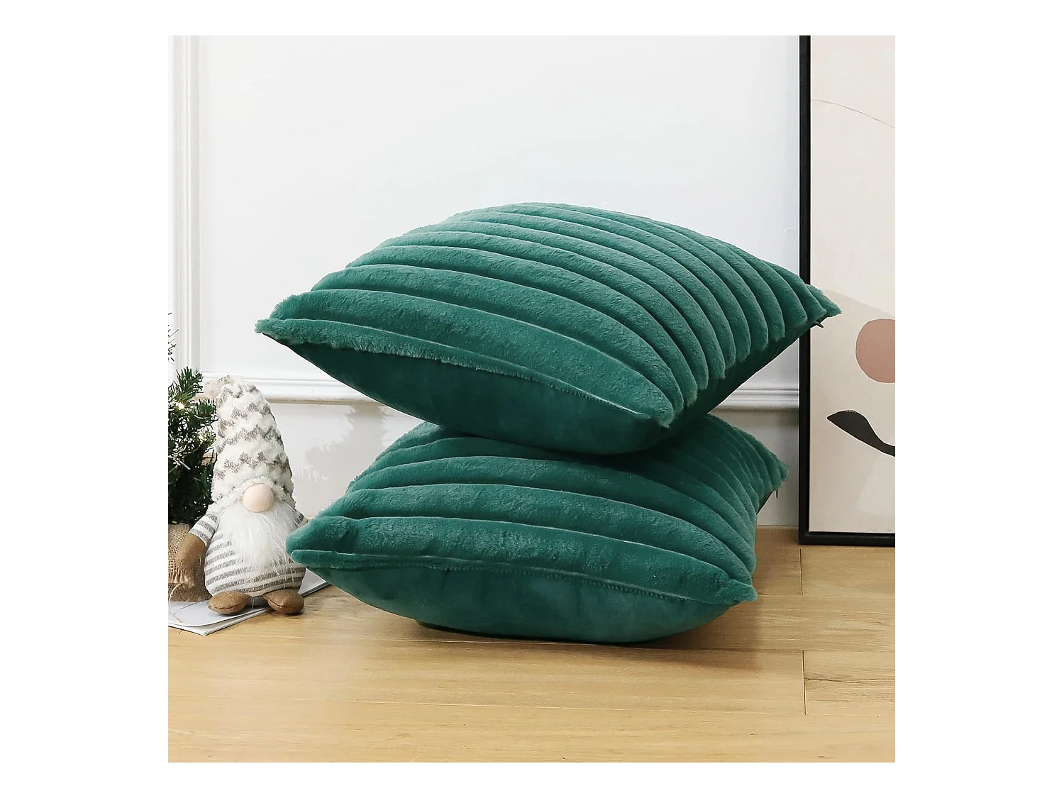 Lot 2 housses de coussin 45x45cm peluche doux décoratif vert foncé canapé lit (Sans rembourrage)