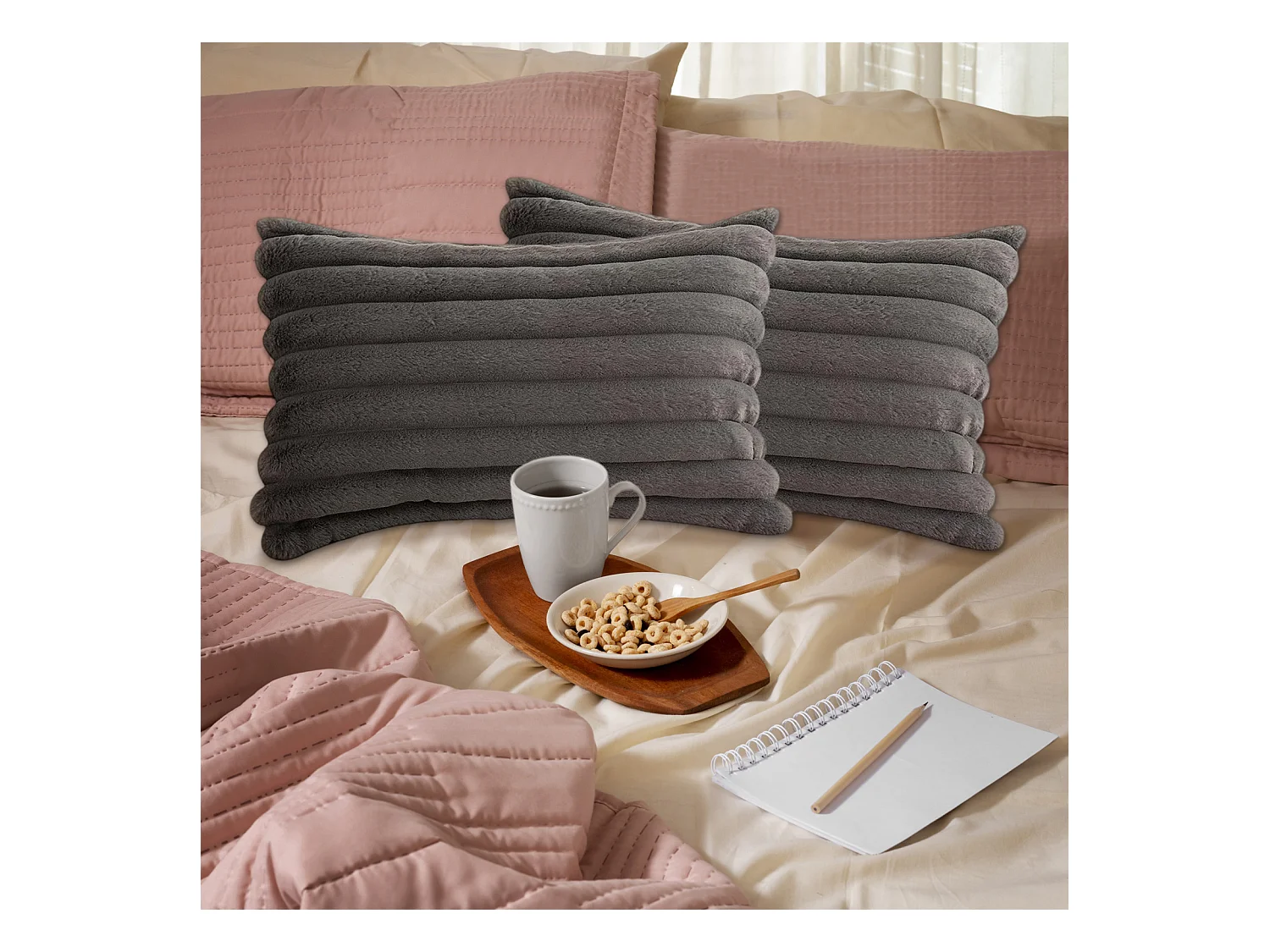 Lot 2 housses de coussin 30x50cm avec fermeture éclair doux gris pour canapé (Sans rembourrage)