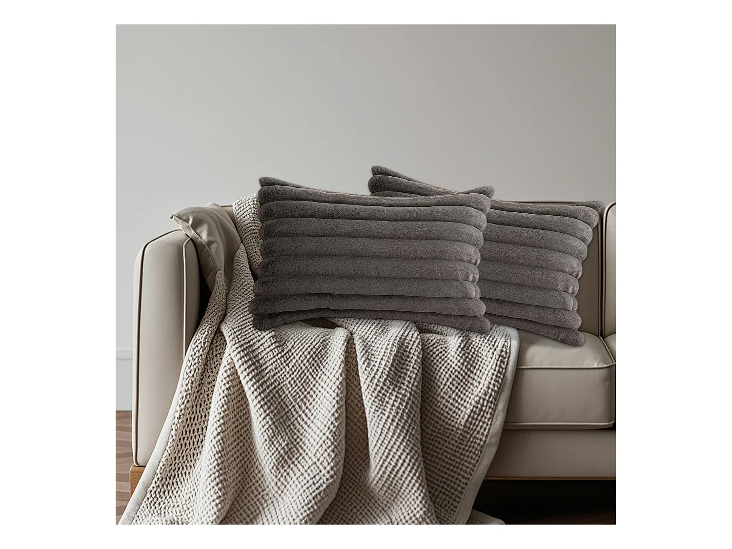 Lot 2 housses de coussin 30x50cm avec fermeture éclair doux gris pour canapé (Sans rembourrage)