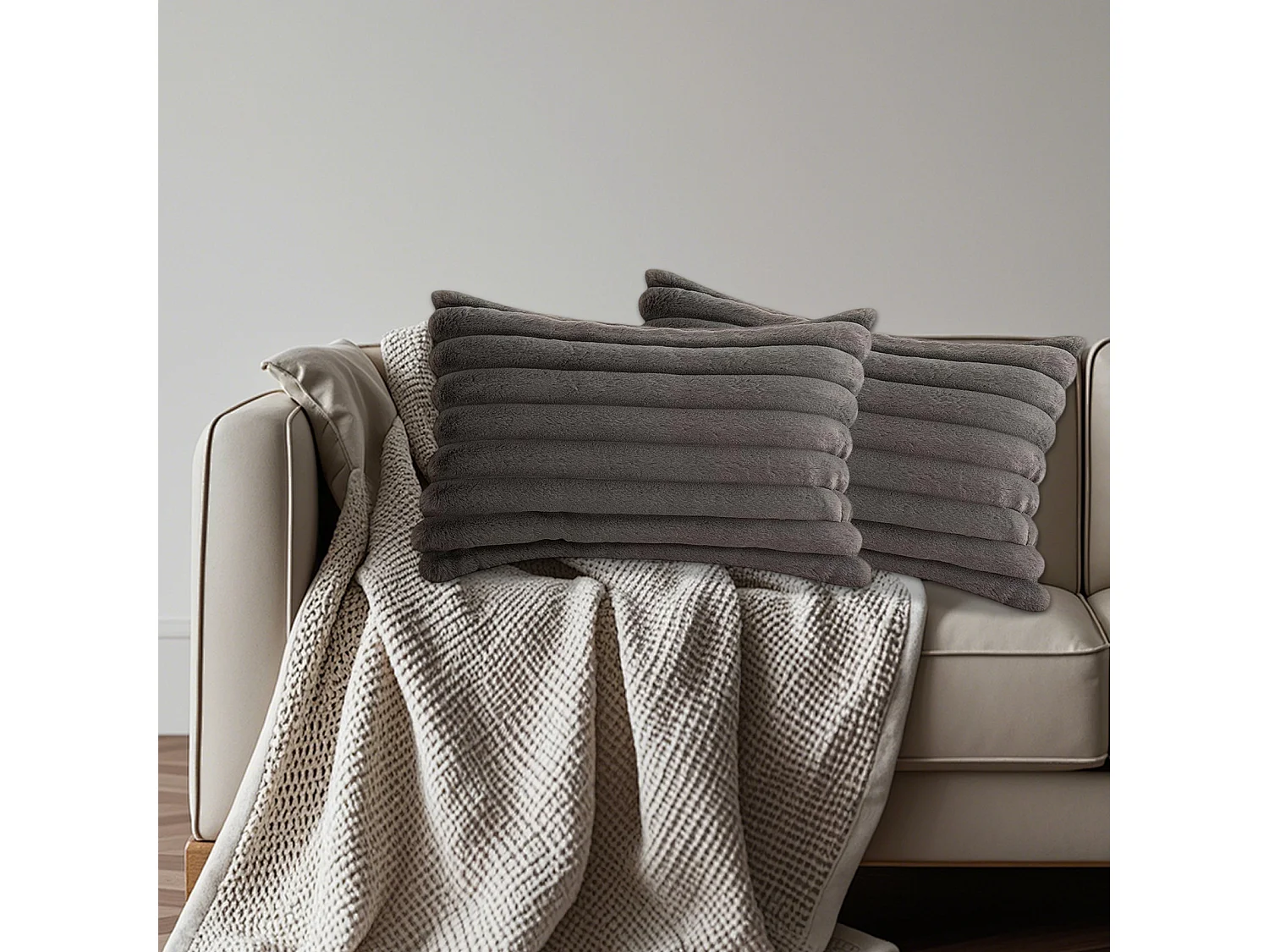 Lot 2 housses de coussin 30x50cm avec fermeture éclair doux gris pour canapé (Sans rembourrage)