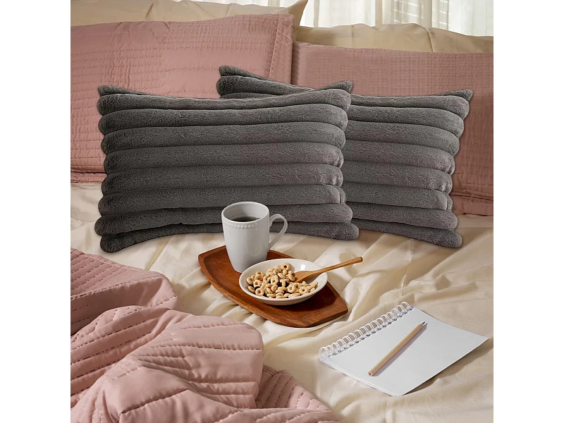 Lot 2 housses de coussin 30x50cm avec fermeture éclair doux gris pour canapé (Sans rembourrage)