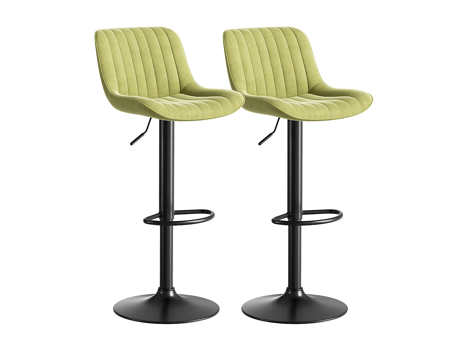 Lot de 2 tabouret de bar vertes , réglables en hauteur, velours, métal