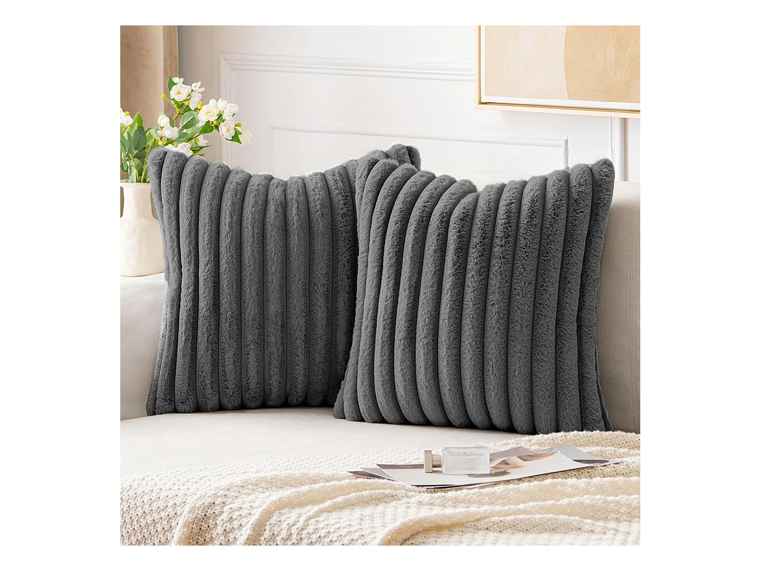 Lot 2 housses de coussin 45x45cm velours doux avec fermeture éclair pour canapé (Sans rembourrage)