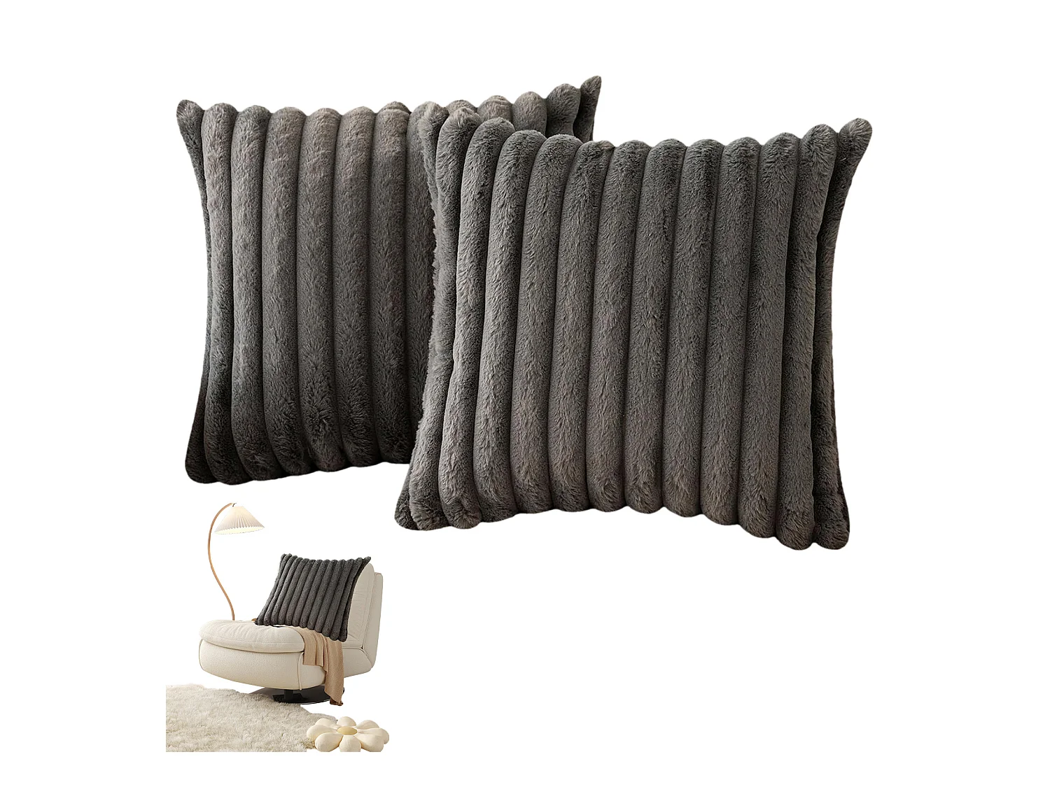 Lot 2 housses de coussin 45x45cm velours doux avec fermeture éclair pour canapé (Sans rembourrage)