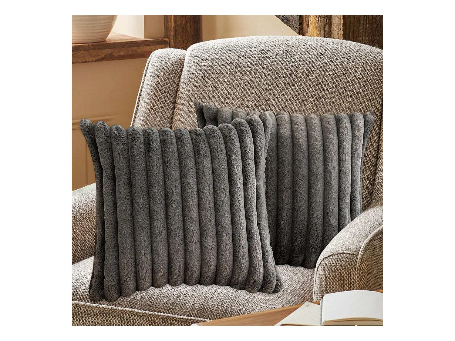 Lot 2 housses de coussin 45x45cm velours doux avec fermeture éclair pour canapé (Sans rembourrage)