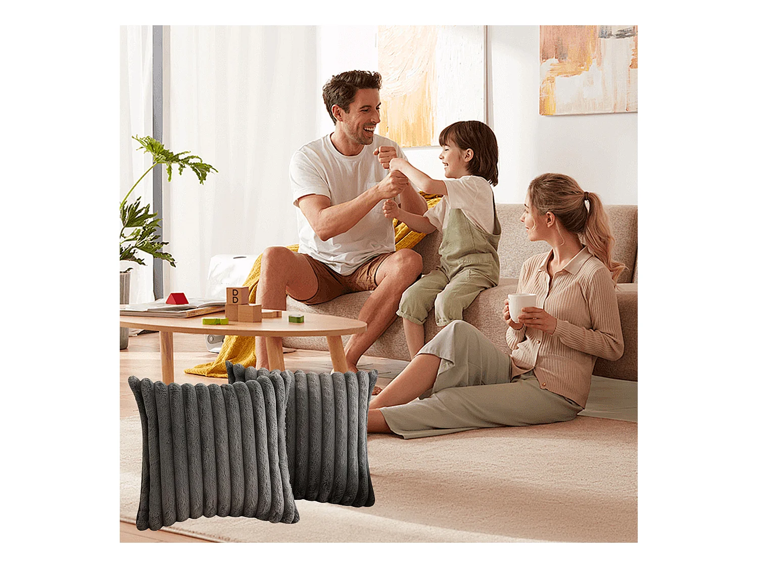 Lot 2 housses de coussin 45x45cm velours doux avec fermeture éclair pour canapé (Sans rembourrage)