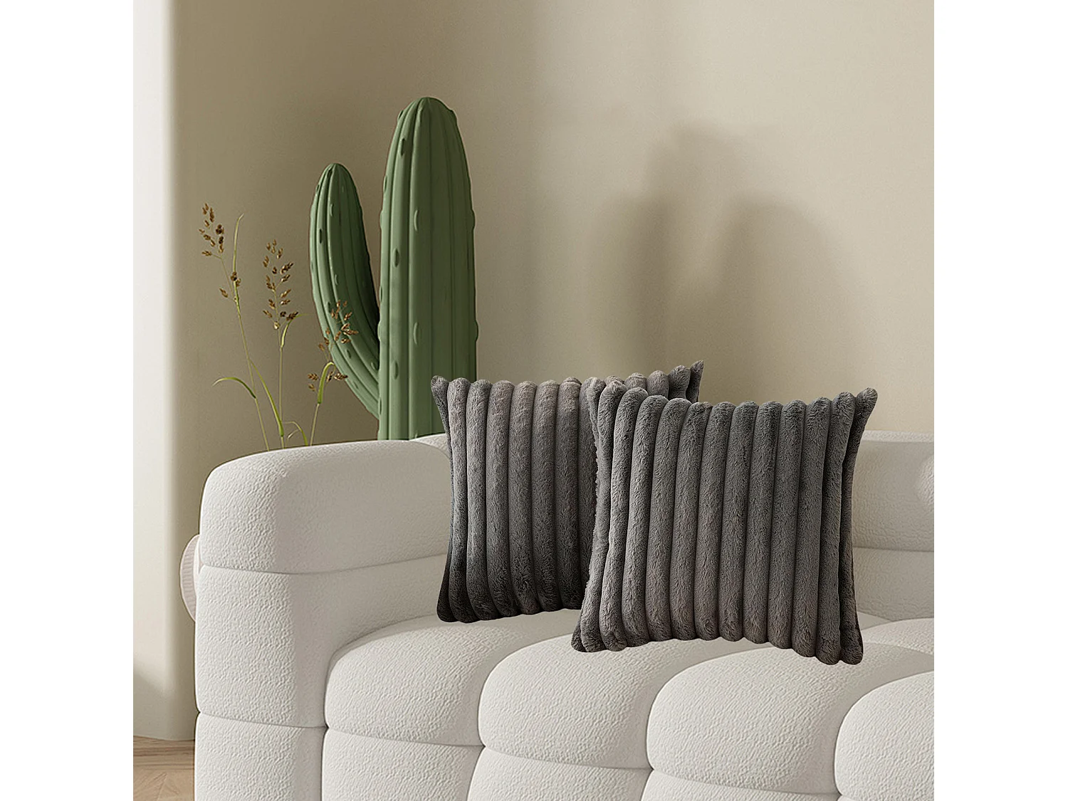 Lot 2 housses de coussin 45x45cm velours doux avec fermeture éclair pour canapé (Sans rembourrage)