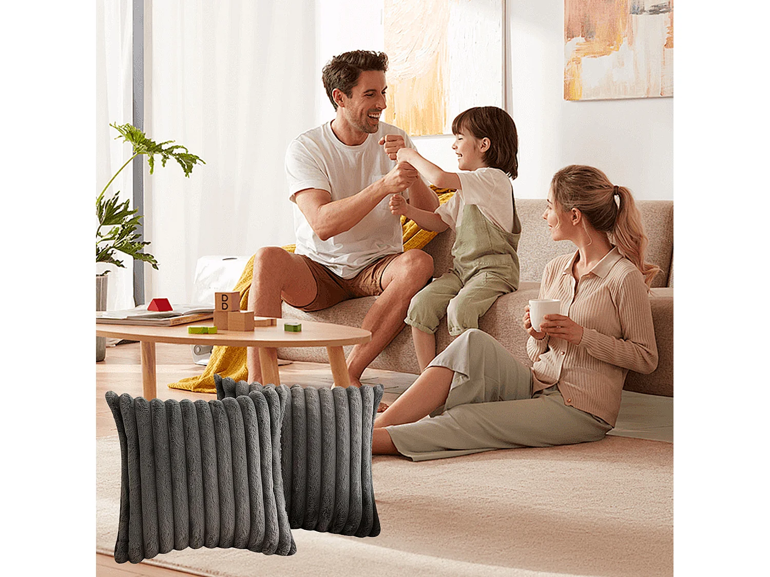 Lot 2 housses de coussin 45x45cm velours doux avec fermeture éclair pour canapé (Sans rembourrage)