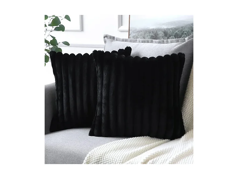 Lot 2 housses de coussin 50x50cm noir salon chambre literie décorative (Sans rembourrage)