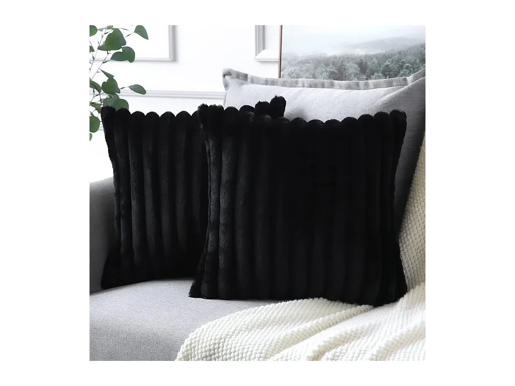 Lot 2 housses de coussin 50x50cm noir salon chambre literie décorative (Sans rembourrage)