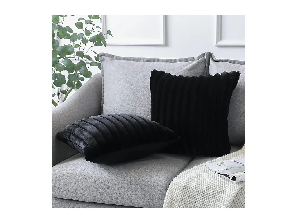 Lot 2 housses de coussin 50x50cm noir salon chambre literie décorative (Sans rembourrage)