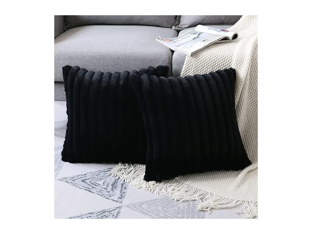 Lot 2 housses de coussin 50x50cm noir salon chambre literie décorative (Sans rembourrage)