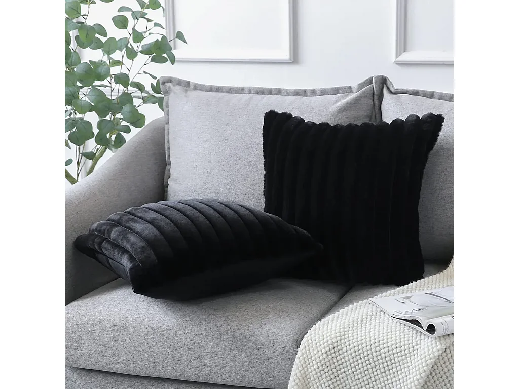 Lot 2 housses de coussin 50x50cm noir salon chambre literie décorative (Sans rembourrage)