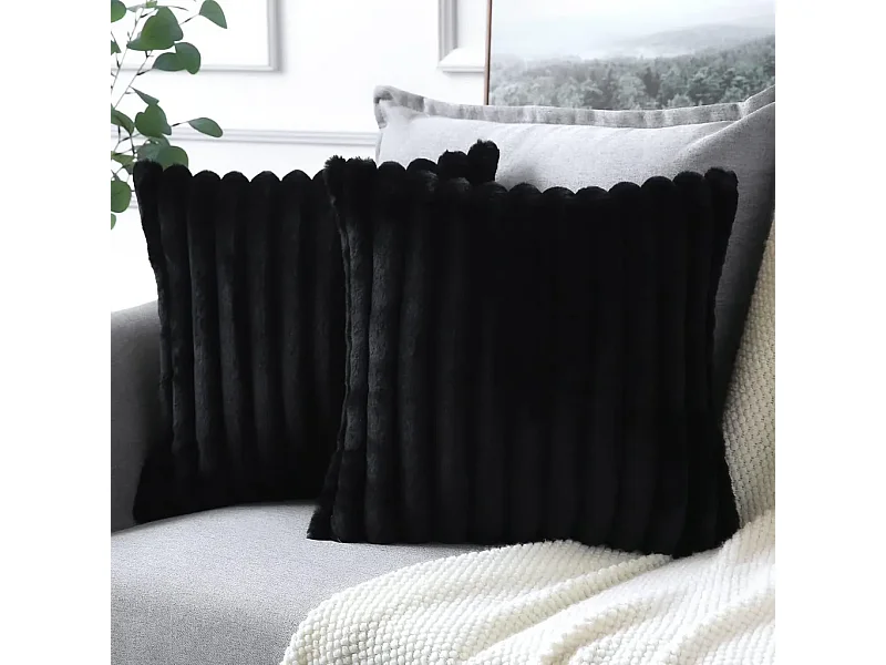 Lot 2 housses de coussin 50x50cm noir salon chambre literie décorative (Sans rembourrage)