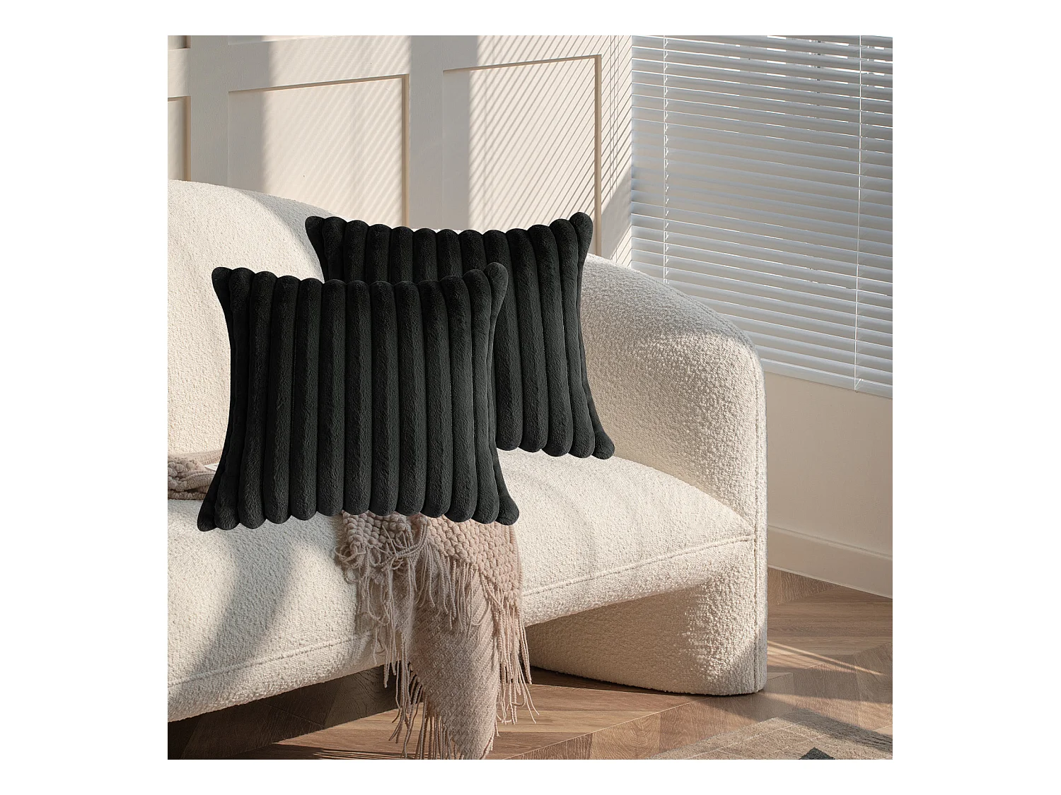 Lot 2 housses de coussin velours 45x45cm coton noir fermeture éclair salon (Sans rembourrage)