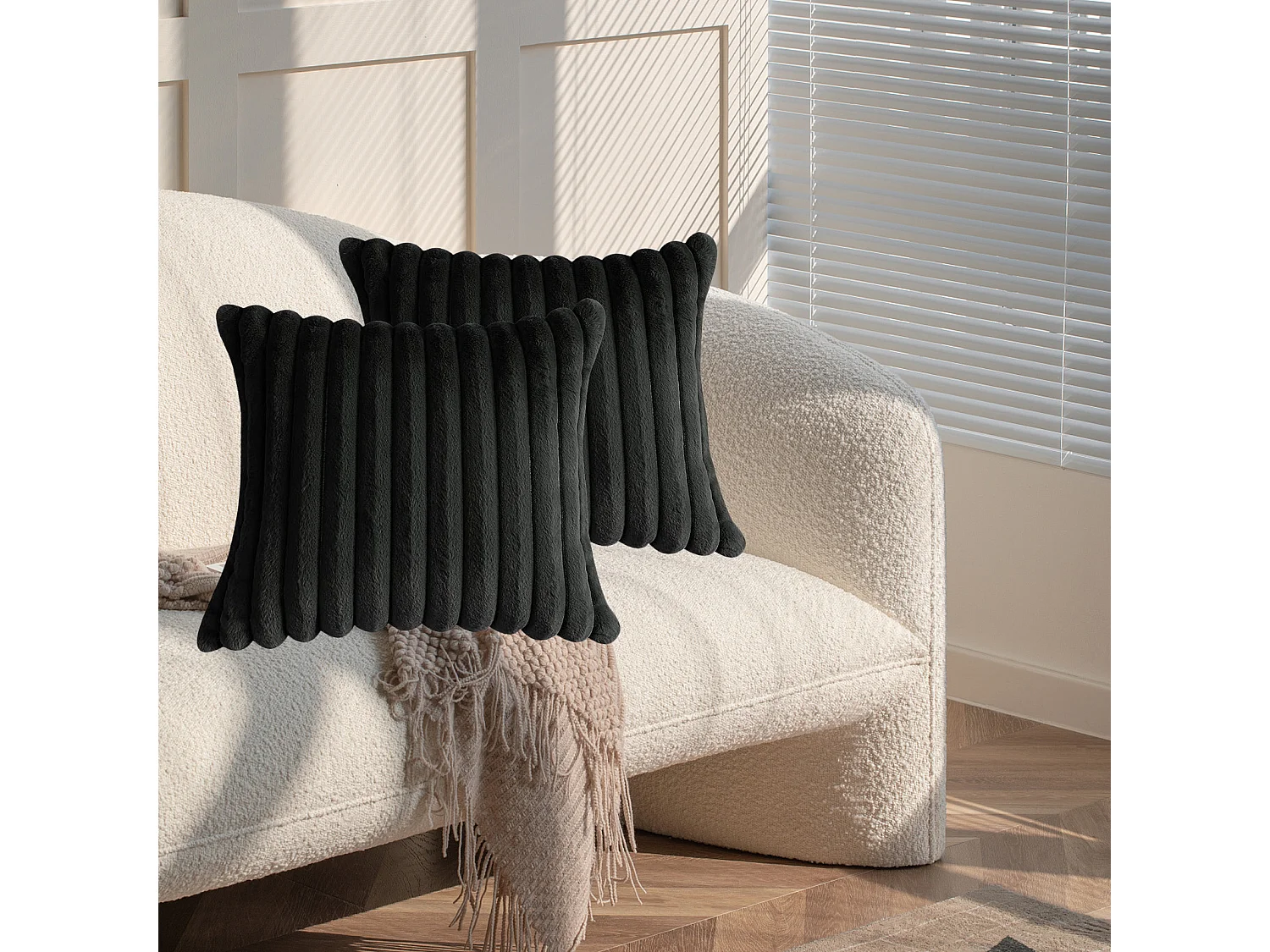 Lot 2 housses de coussin velours 45x45cm coton noir fermeture éclair salon (Sans rembourrage)