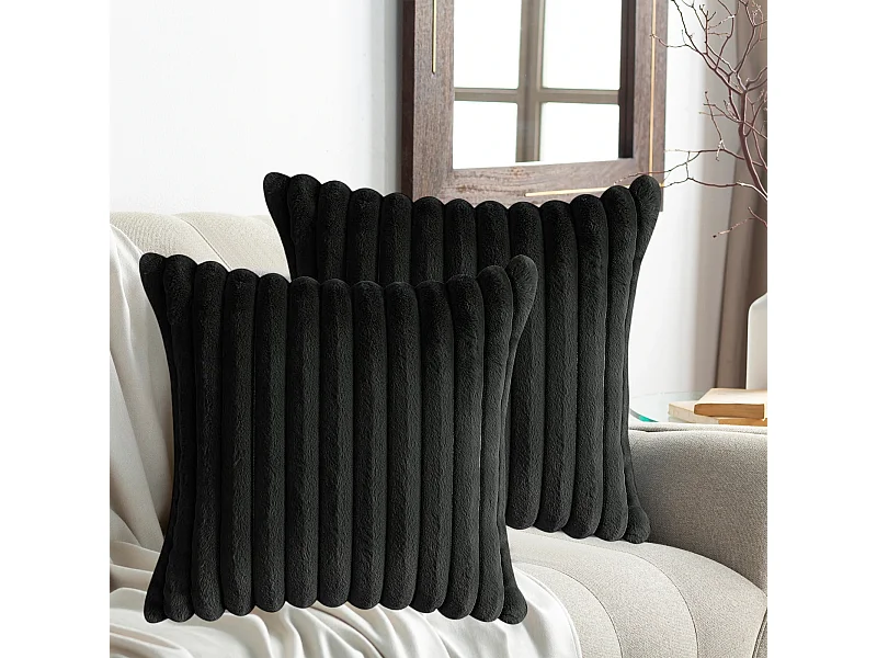 Lot 2 housses de coussin velours 45x45cm coton noir fermeture éclair salon (Sans rembourrage)