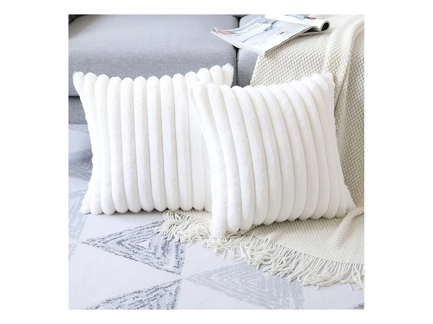 Lot 2 housses de coussin 50x50cm décoratif blanc canapé (Sans rembourrage)