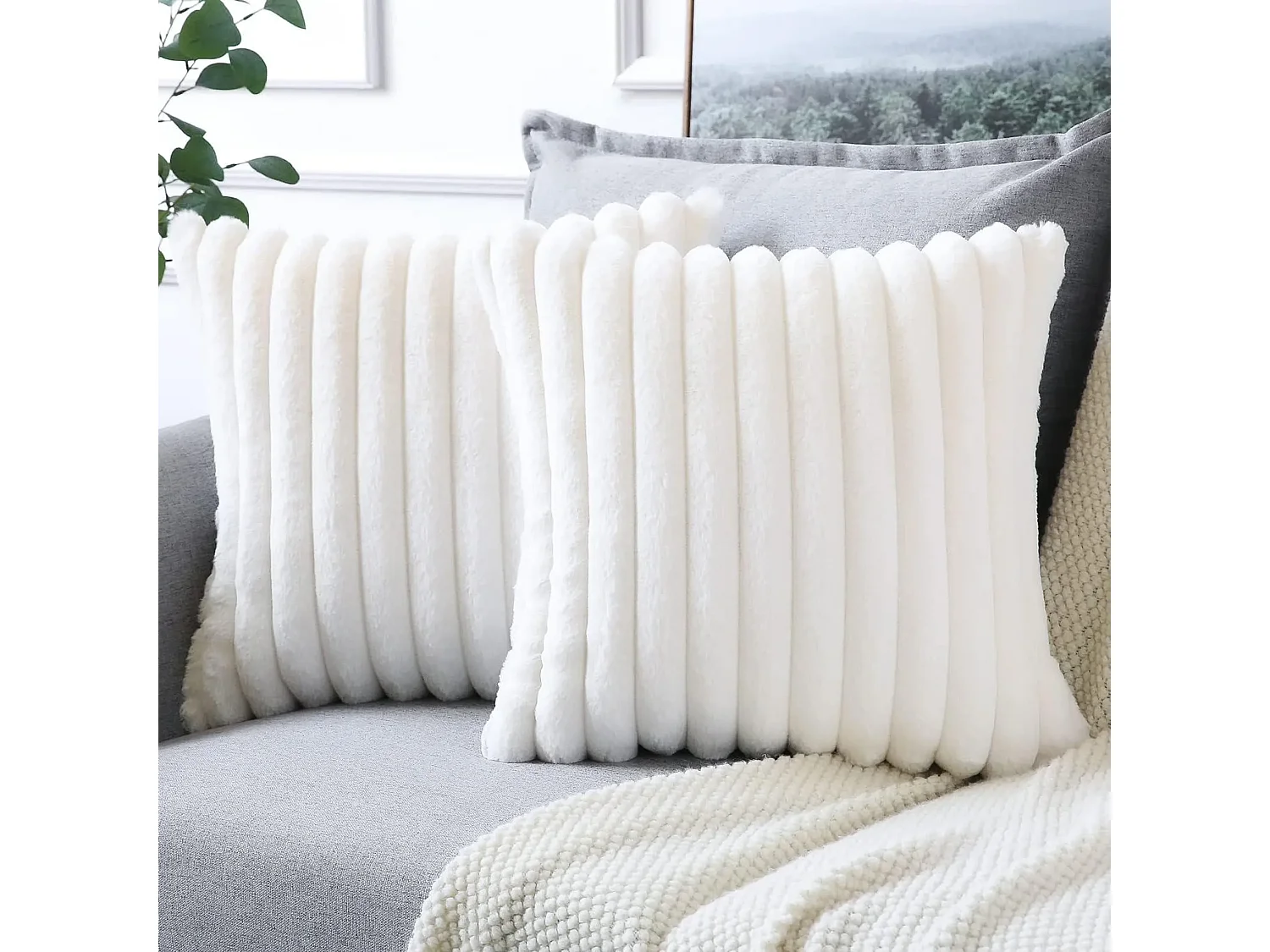 Lot 2 housses de coussin 50x50cm décoratif blanc canapé (Sans rembourrage)