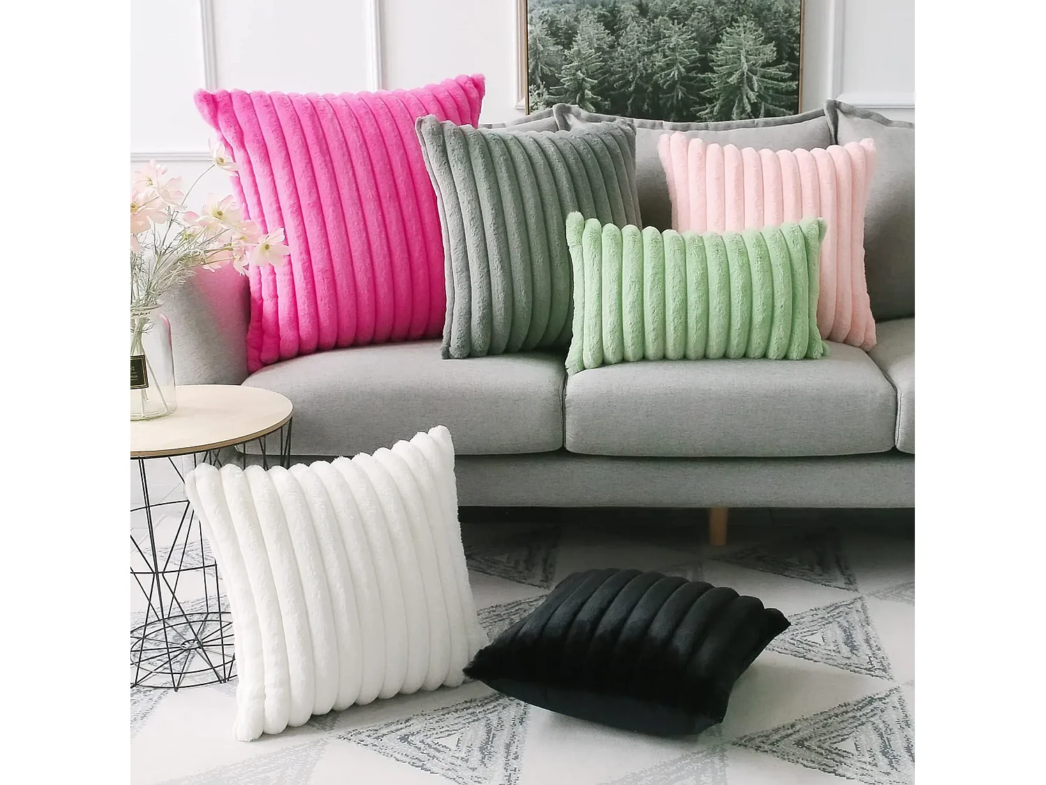 Lot 2 housses de coussin 50x50cm décoratif blanc canapé (Sans rembourrage)