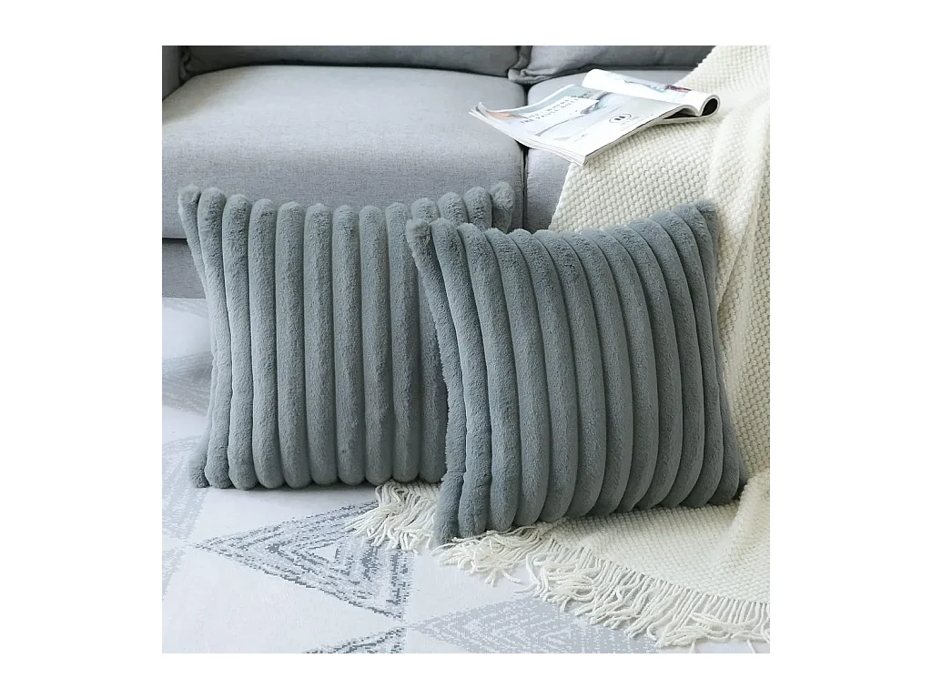 Lot 2 housses de coussin 50x50cm velours résistant lavable gris (Sans rembourrage)
