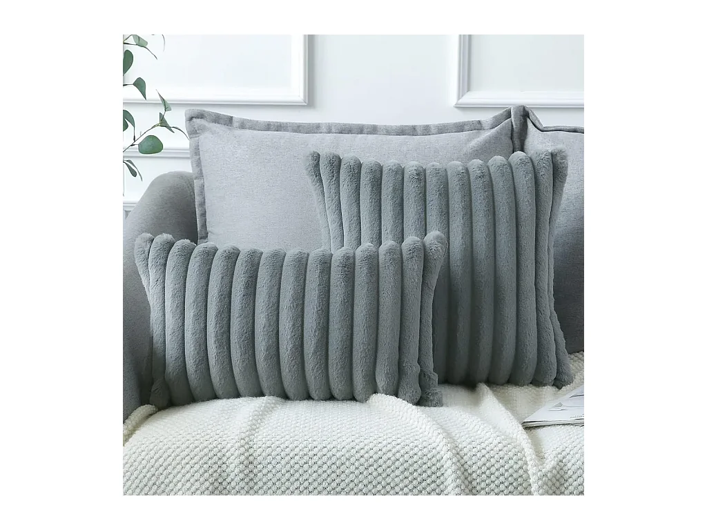 Lot 2 housses de coussin 50x50cm velours résistant lavable gris (Sans rembourrage)