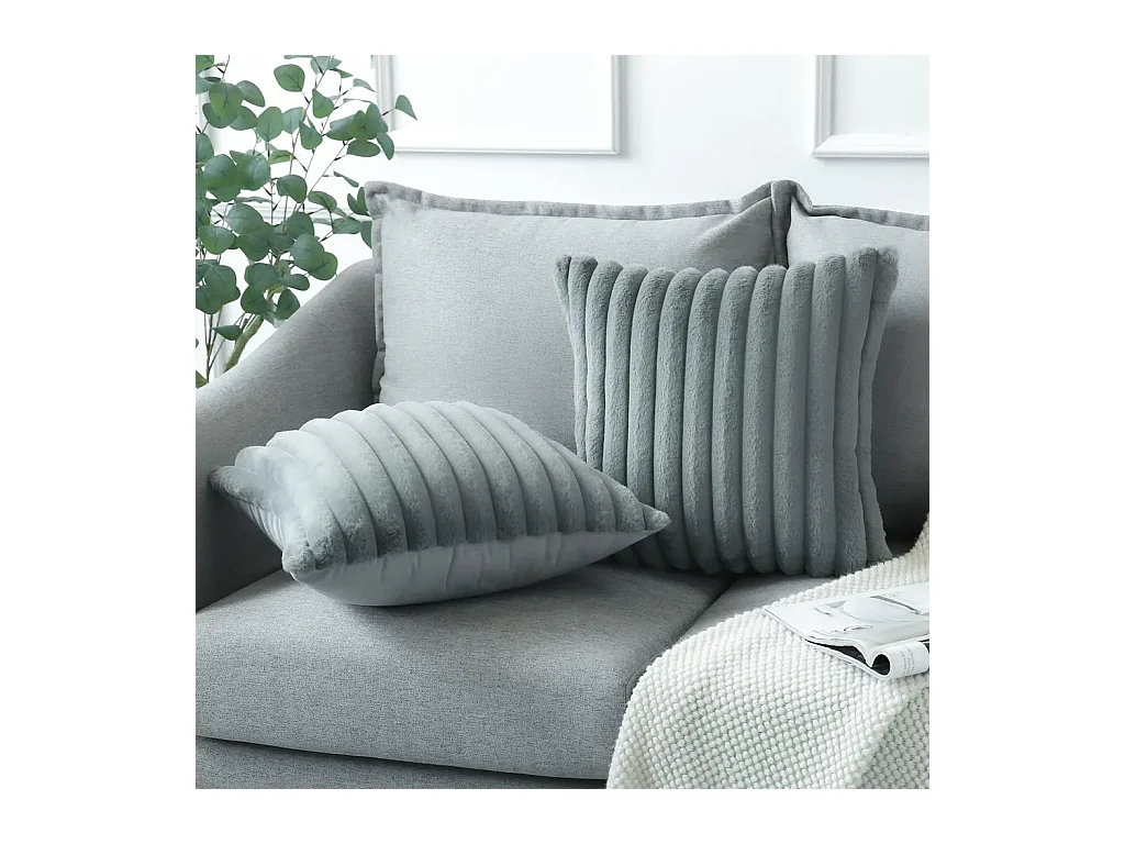 Lot 2 housses de coussin 50x50cm velours résistant lavable gris (Sans rembourrage)