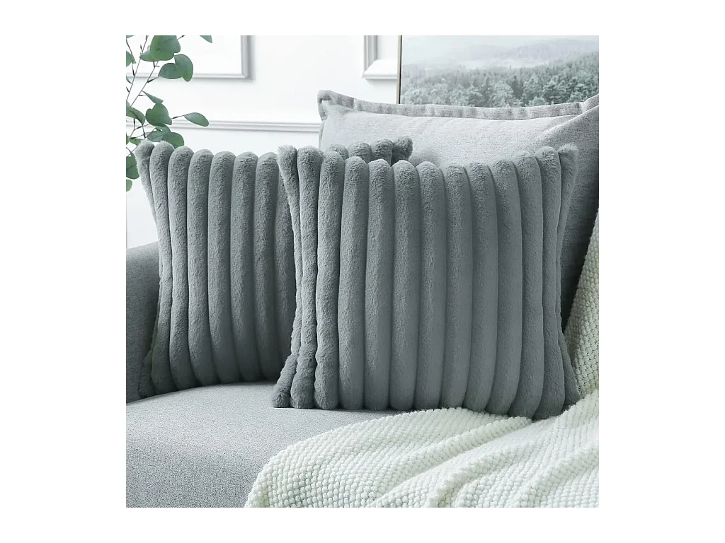 Lot 2 housses de coussin 50x50cm velours résistant lavable gris (Sans rembourrage)