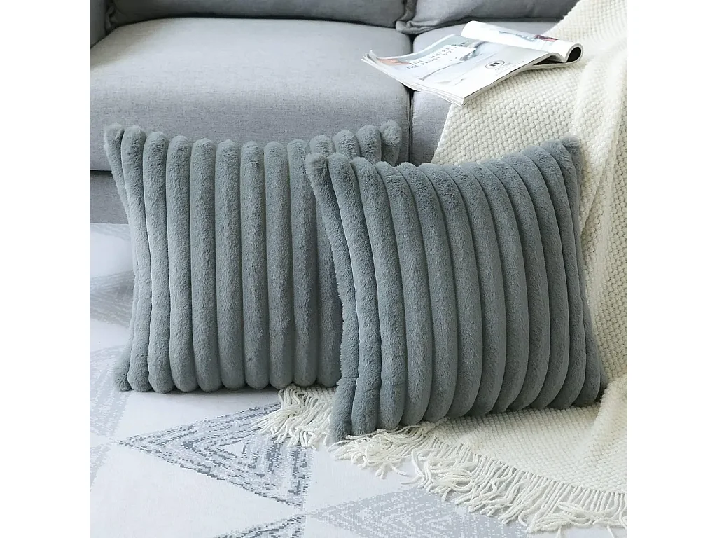 Lot 2 housses de coussin 50x50cm velours résistant lavable gris (Sans rembourrage)