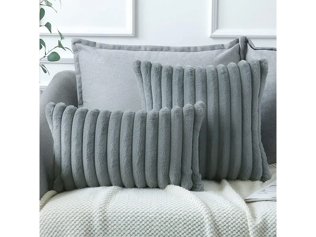 Lot 2 housses de coussin 50x50cm velours résistant lavable gris (Sans rembourrage)