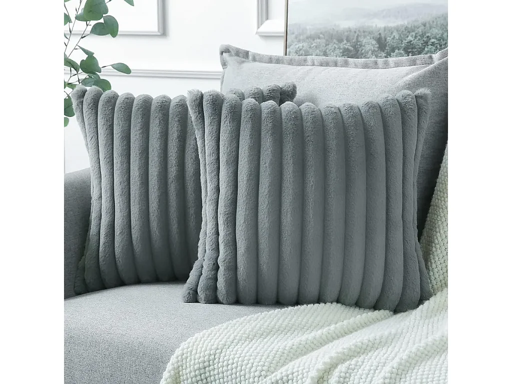 Lot 2 housses de coussin 50x50cm velours résistant lavable gris (Sans rembourrage)