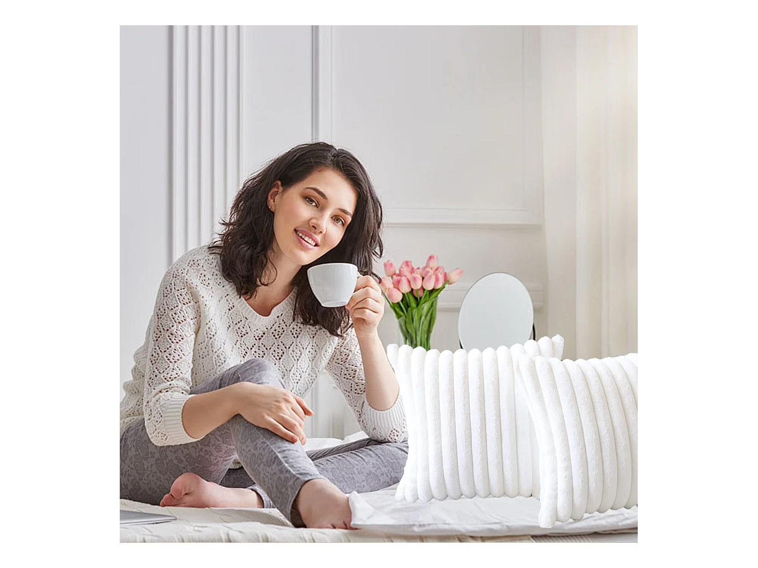 Lot 2 housses de coussin velours 45x45cm coton fermeture éclair salon (Sans rembourrage)