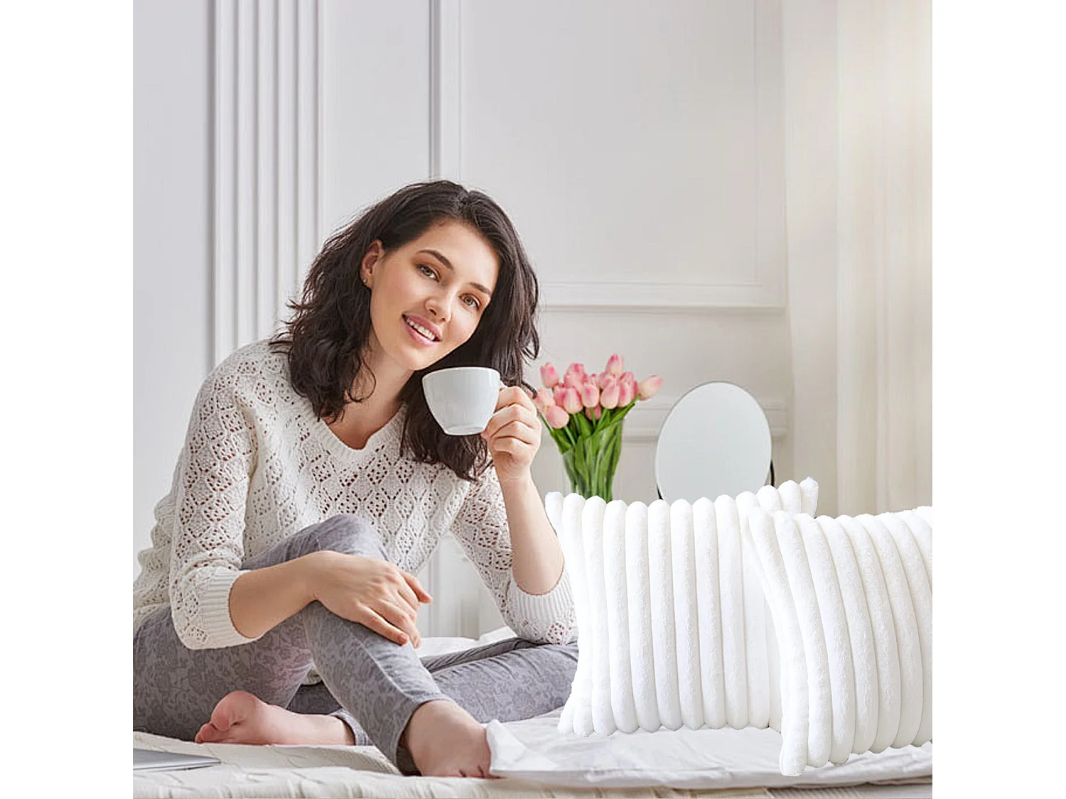 Lot 2 housses de coussin velours 45x45cm coton fermeture éclair salon (Sans rembourrage)