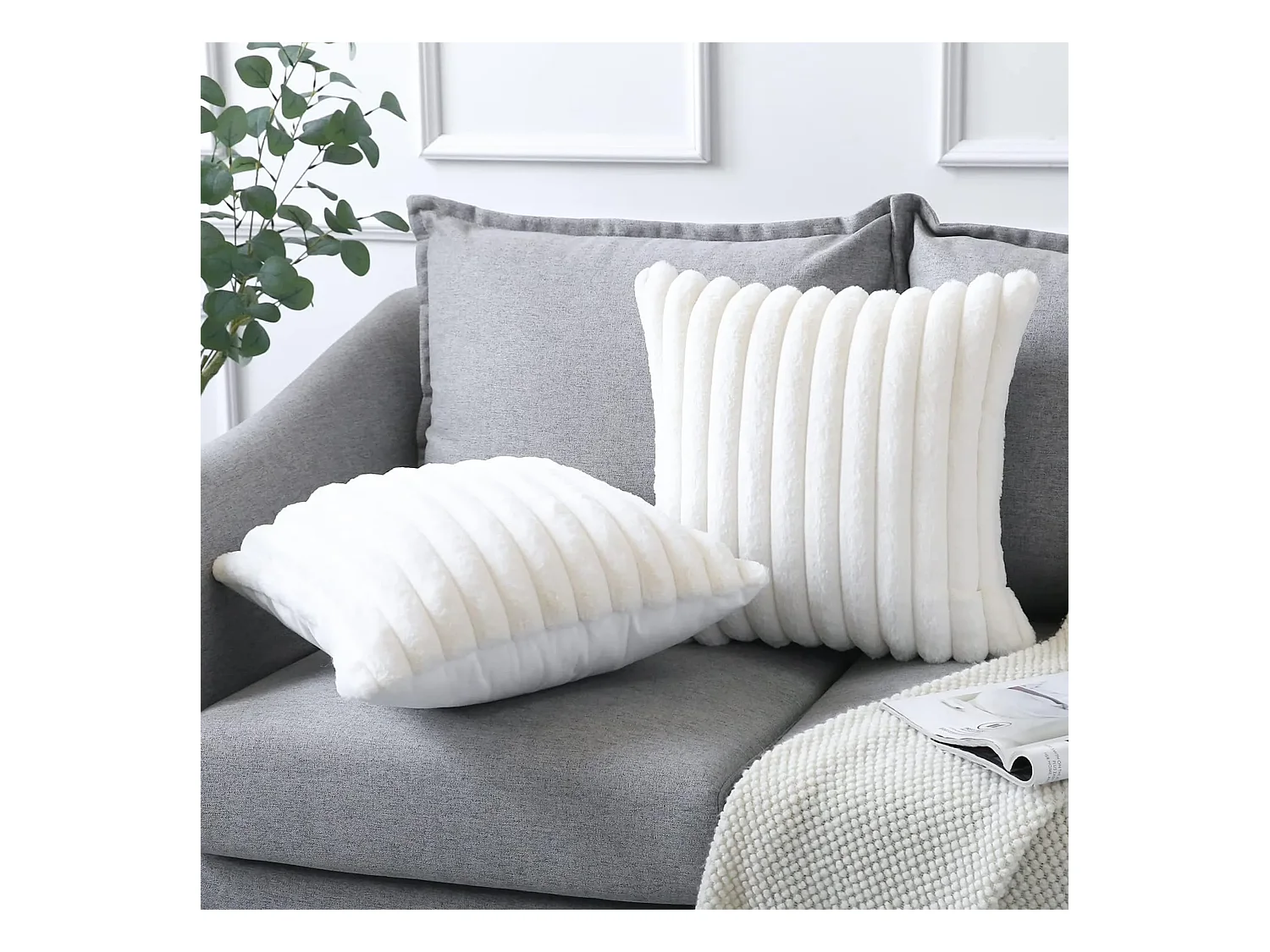 Lot 2 housses de coussin 30x50cm décoratif blanc canapé lit (Sans rembourrage)