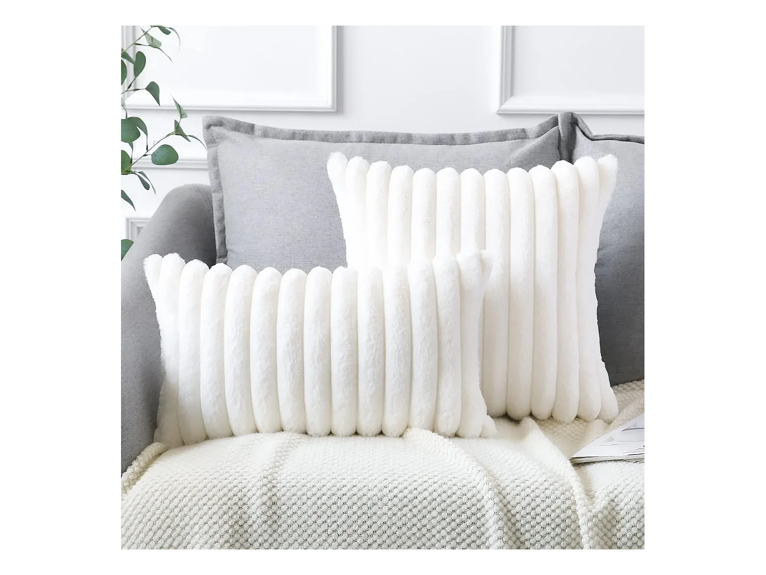 Lot 2 housses de coussin 30x50cm décoratif blanc canapé lit (Sans rembourrage)