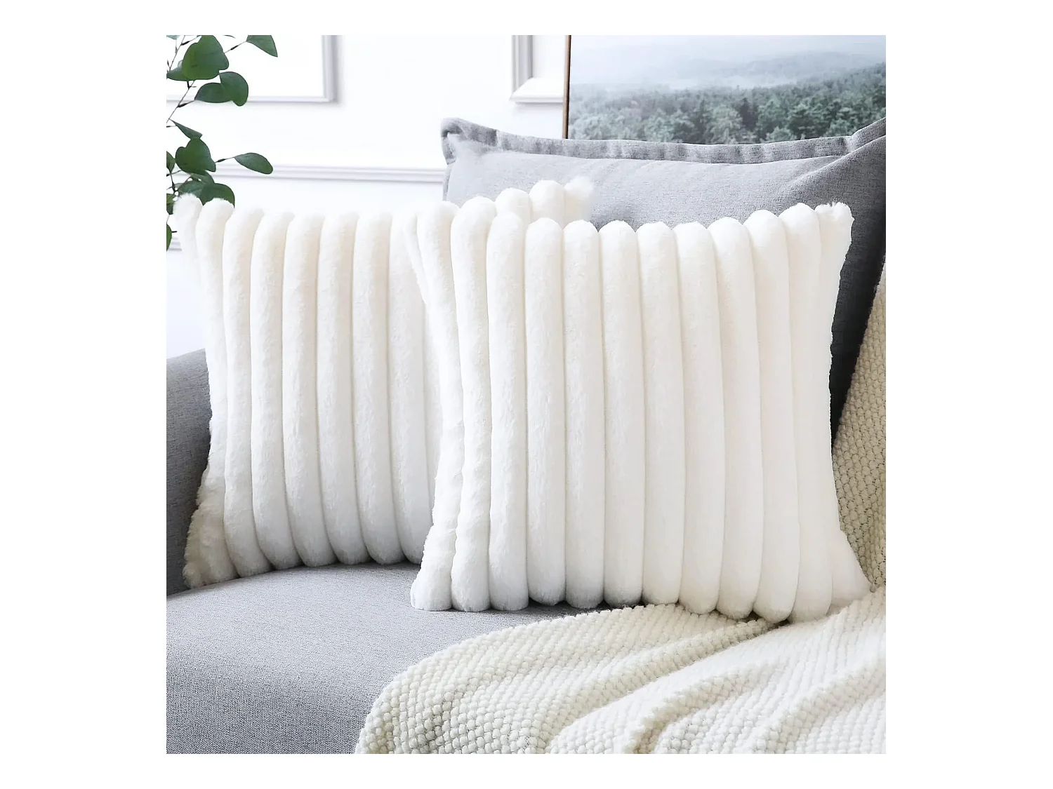 Lot 2 housses de coussin 30x50cm décoratif blanc canapé lit (Sans rembourrage)