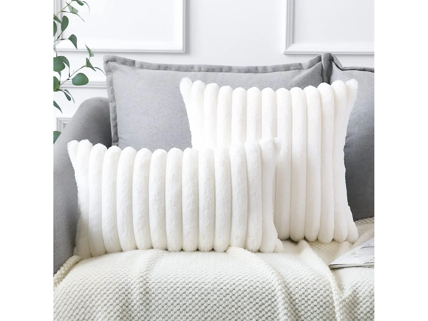 Lot 2 housses de coussin 30x50cm décoratif blanc canapé lit (Sans rembourrage)