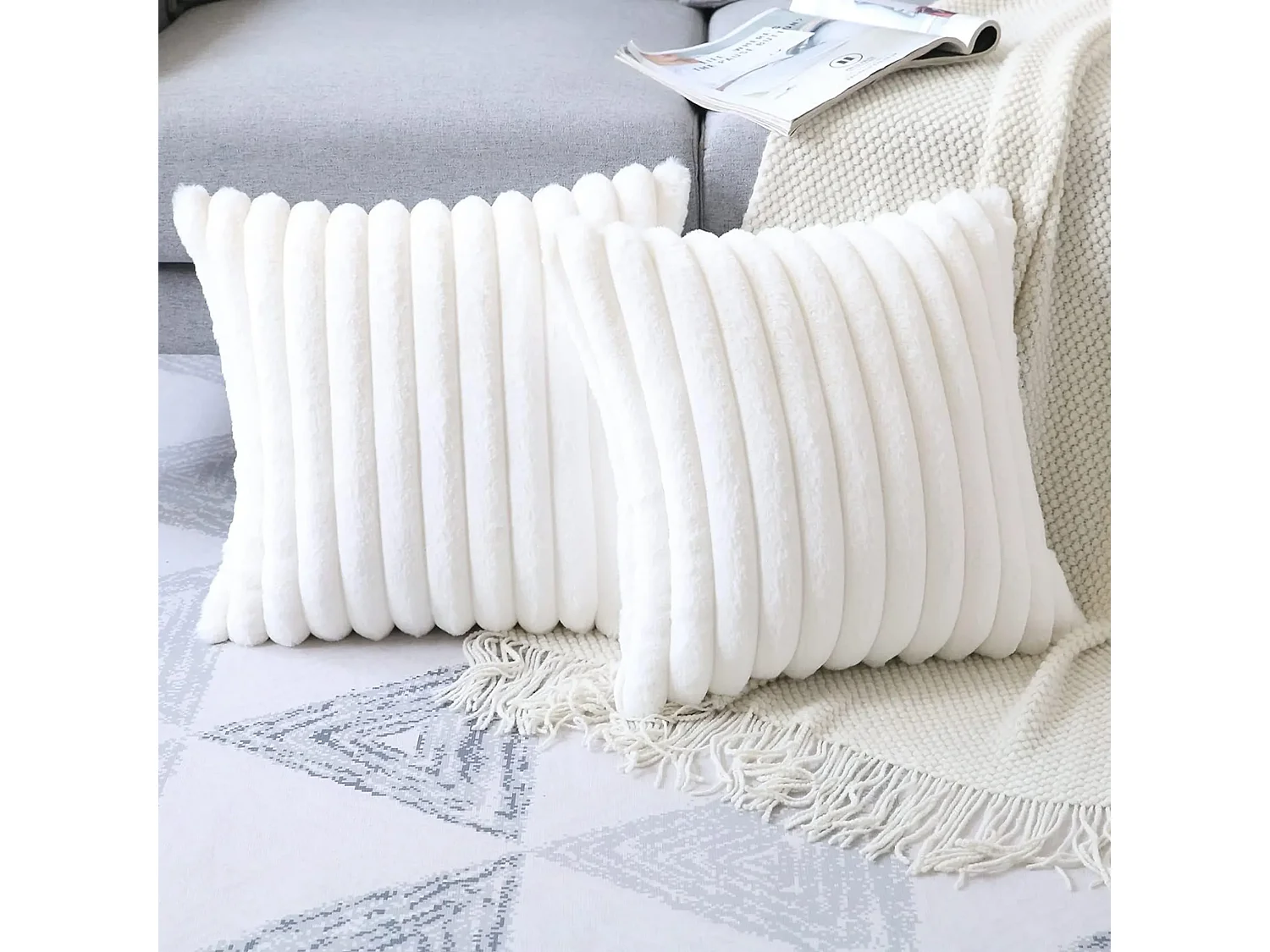 Lot 2 housses de coussin 30x50cm décoratif blanc canapé lit (Sans rembourrage)