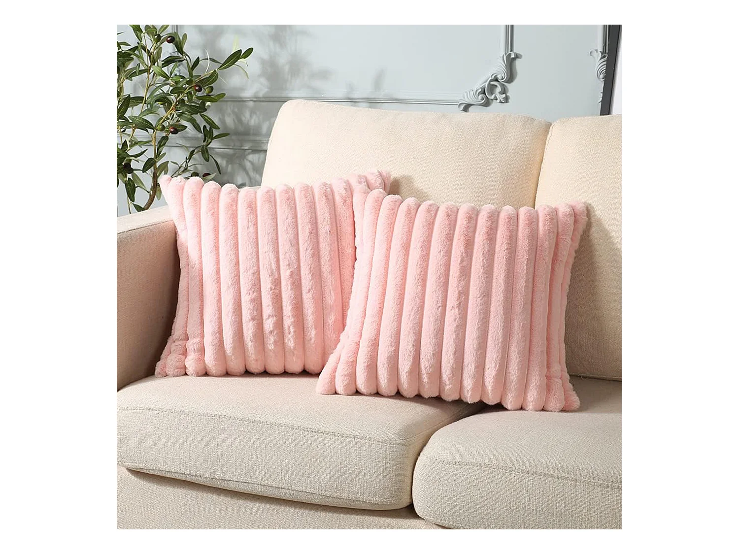 Lot 2 housses de coussin 45x45cm velours doux avec fermeture éclair pour canapé (Sans rembourrage)