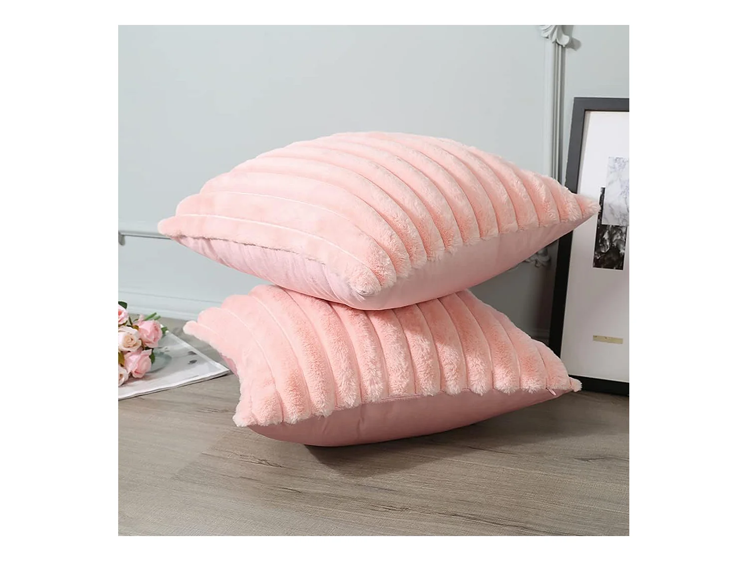 Lot 2 housses de coussin 45x45cm velours doux avec fermeture éclair pour canapé (Sans rembourrage)