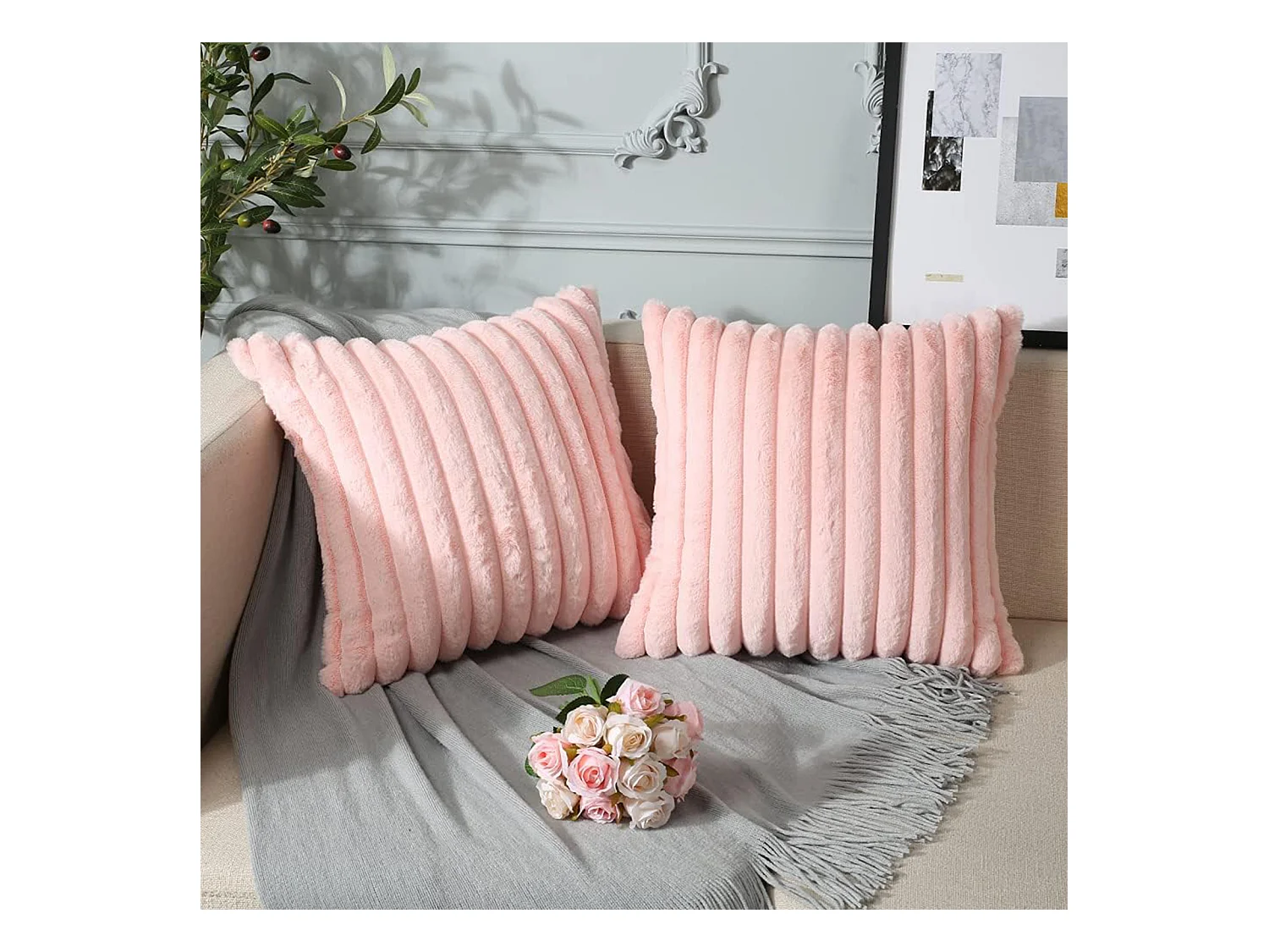 Lot 2 housses de coussin 45x45cm velours doux avec fermeture éclair pour canapé (Sans rembourrage)