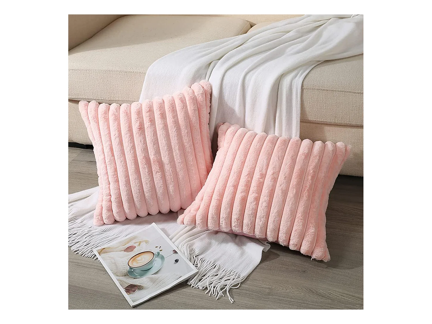 Lot 2 housses de coussin 45x45cm velours doux avec fermeture éclair pour canapé (Sans rembourrage)