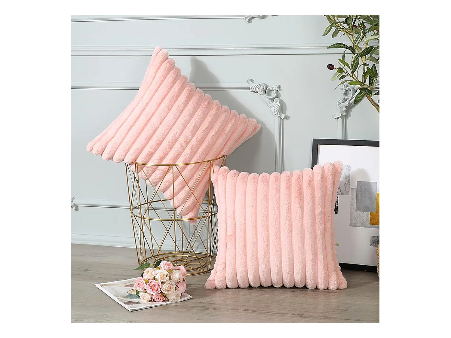 Lot 2 housses de coussin 45x45cm velours doux avec fermeture éclair pour canapé (Sans rembourrage)