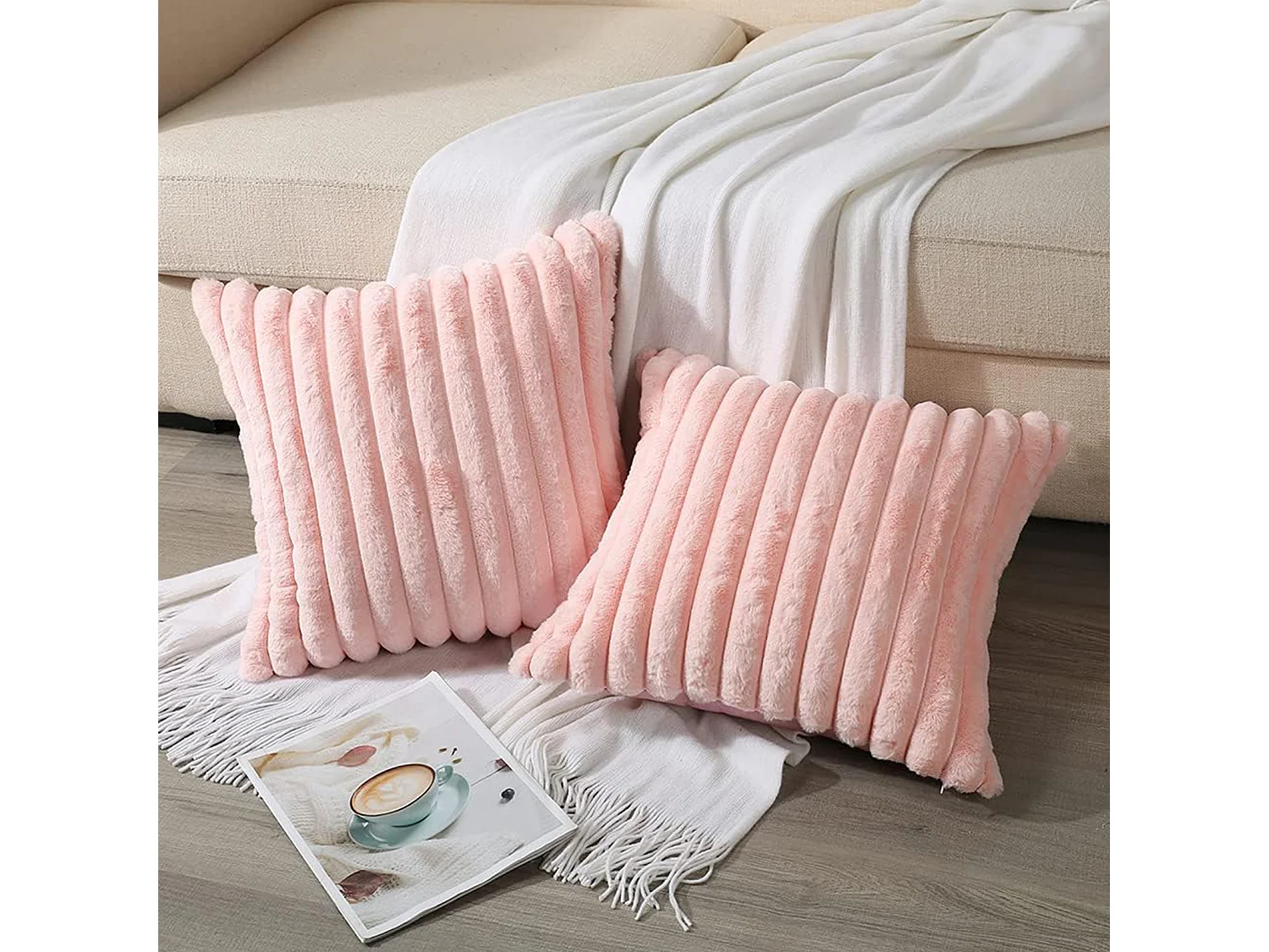 Lot 2 housses de coussin 45x45cm velours doux avec fermeture éclair pour canapé (Sans rembourrage)