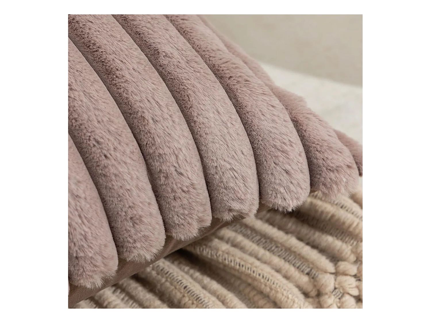 Lot 2 housses de coussin velours rayé 50x50cm beige clair salon chambre (Sans rembourrage)