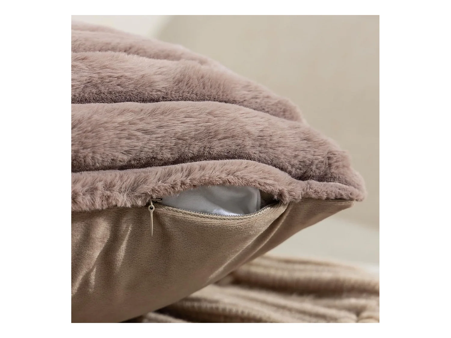 Lot 2 housses de coussin velours rayé 50x50cm beige clair salon chambre (Sans rembourrage)