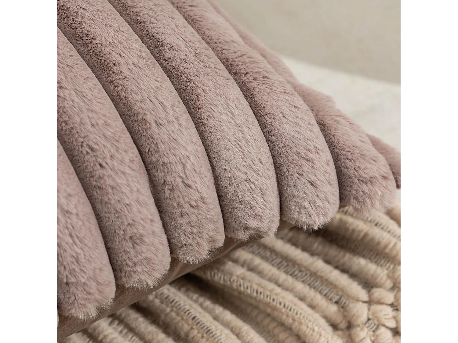 Lot 2 housses de coussin velours rayé 50x50cm beige clair salon chambre (Sans rembourrage)