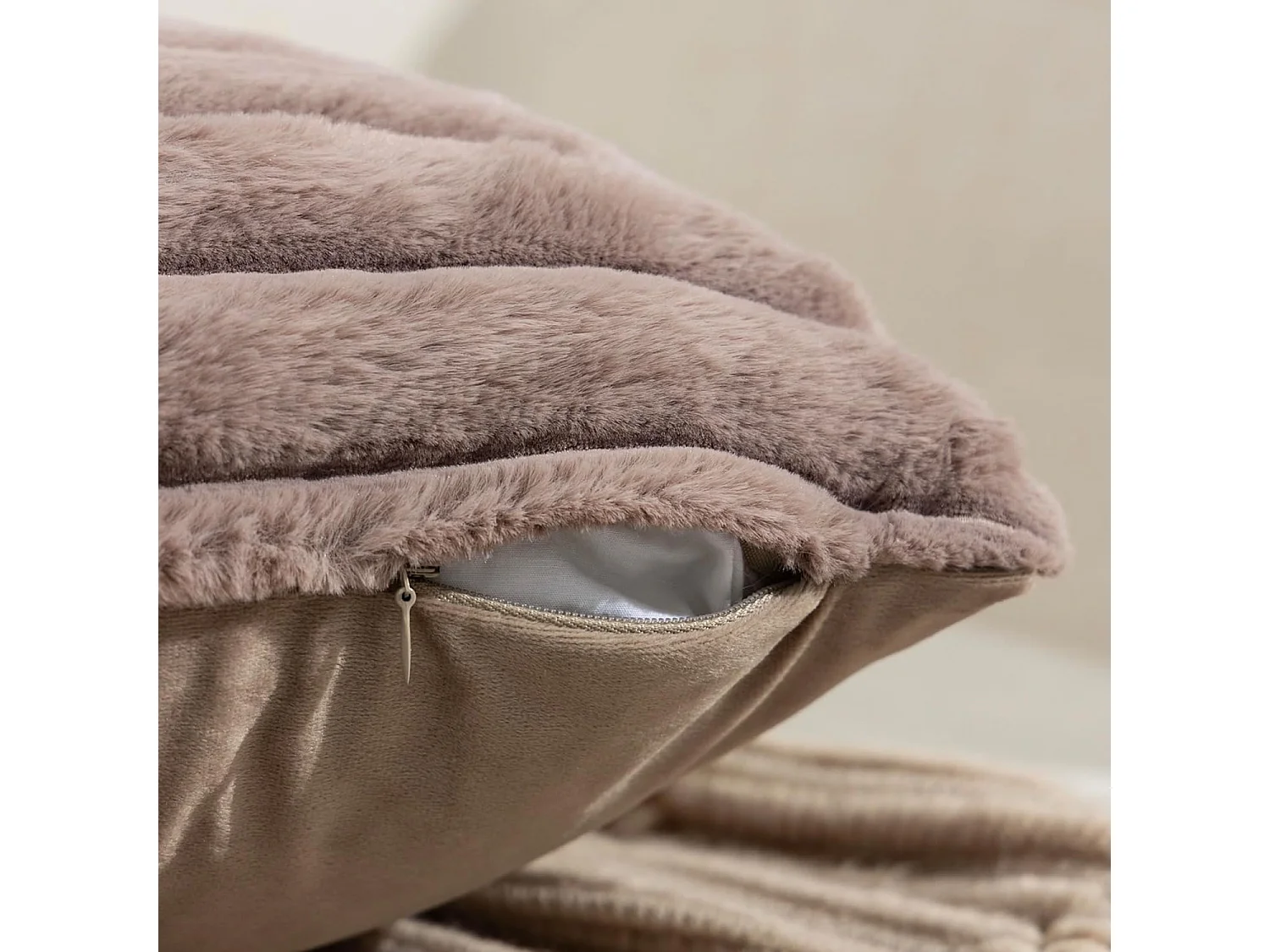 Lot 2 housses de coussin velours rayé 50x50cm beige clair salon chambre (Sans rembourrage)